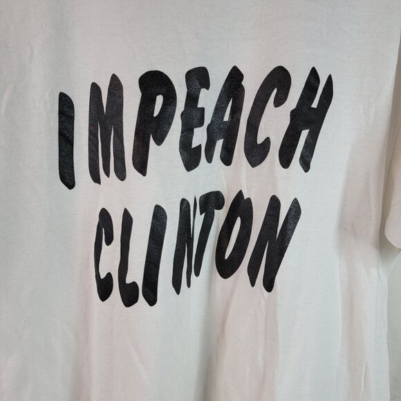 Vtg IMPEACH CLINTON 1990's Political Single Stitch White T-Shirt XL PreOwned - Picture 2 of 14